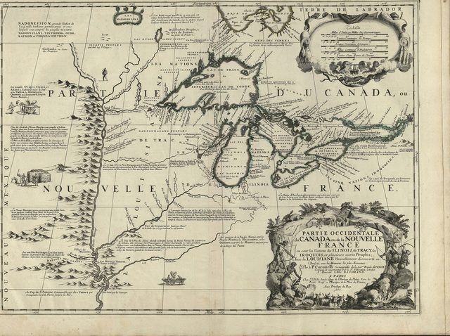 Engraved map of the Great Lakes and the Illinois country