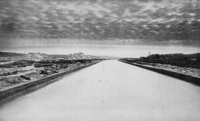 Photograph of the straight new canal running to the horizon at Willow Springs